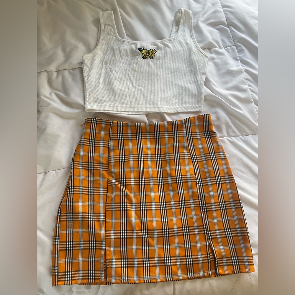 Orange Butterfly Tank & Skirt Combo | SHEIN